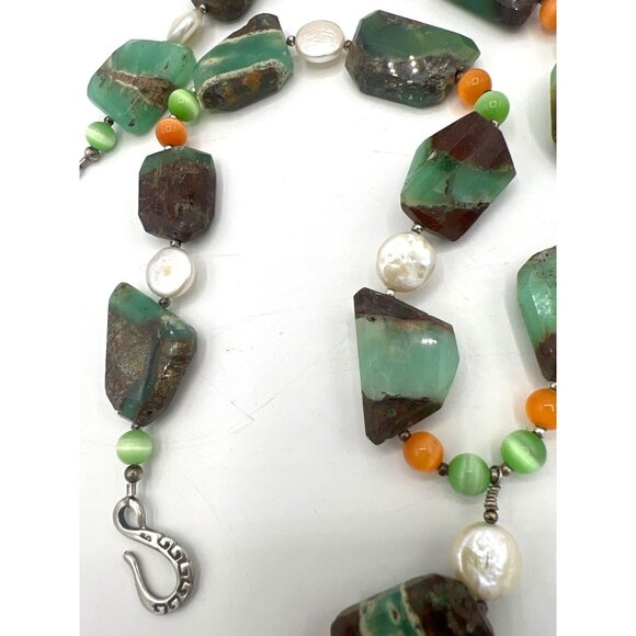 Artisan Chrysoprase Nugget 18" Necklace 925 Hook Pearls Agate Glass Beads Chunky - Picture 4 of 13